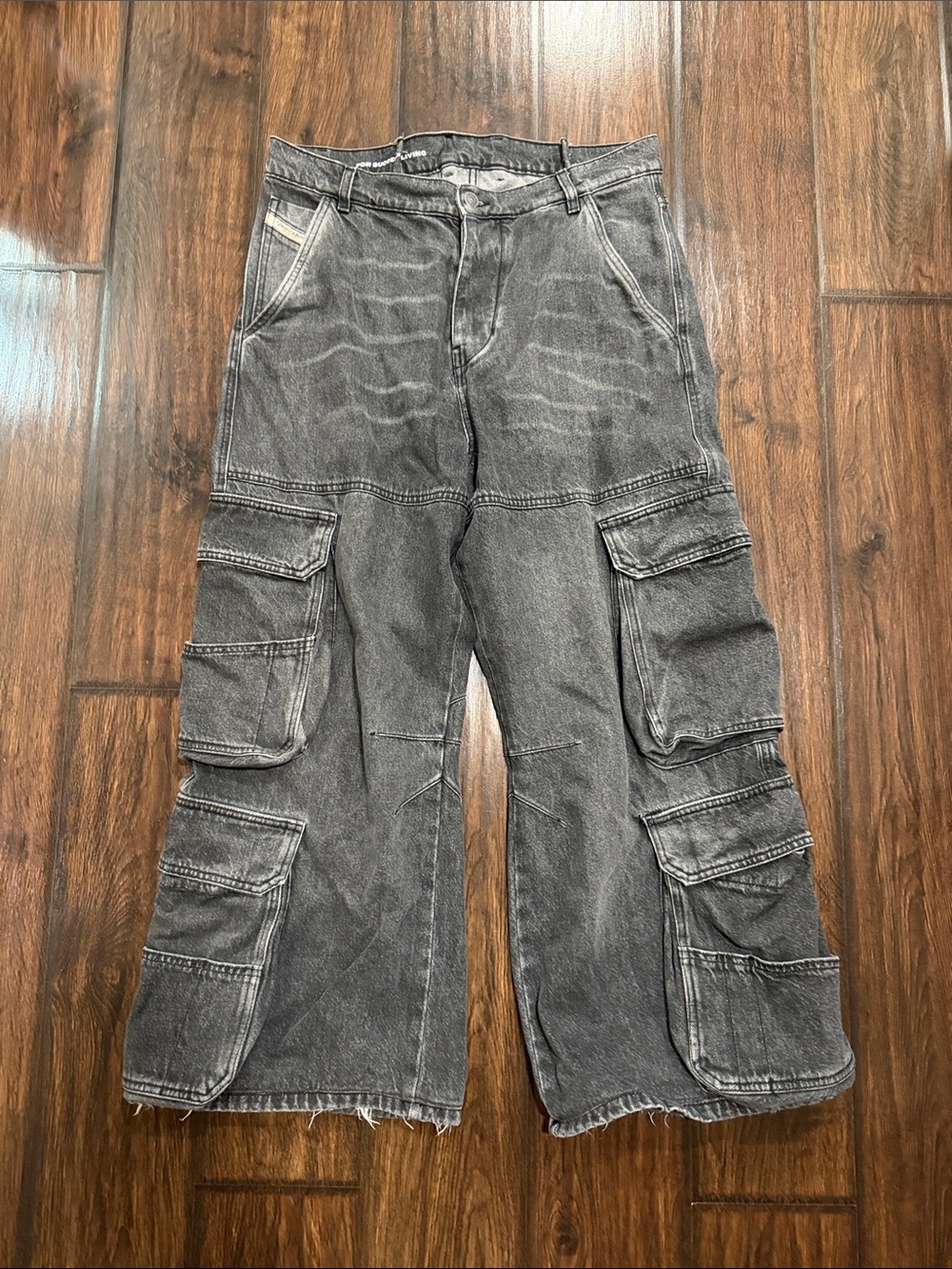 Diesel Washed Black Cargo Jeans with Multiple Flap Pockets